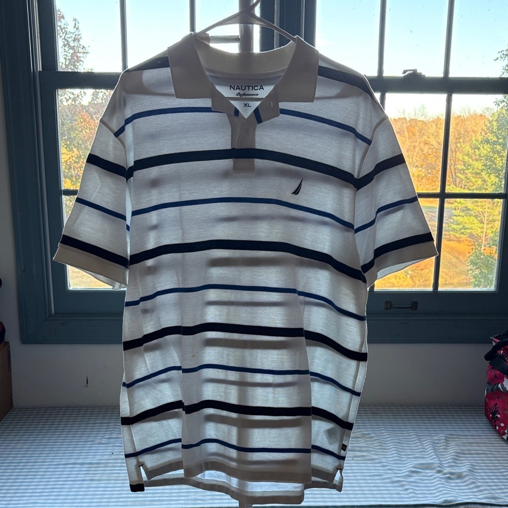 Nautica Men's Polo Shirt - Navy and White Stripes